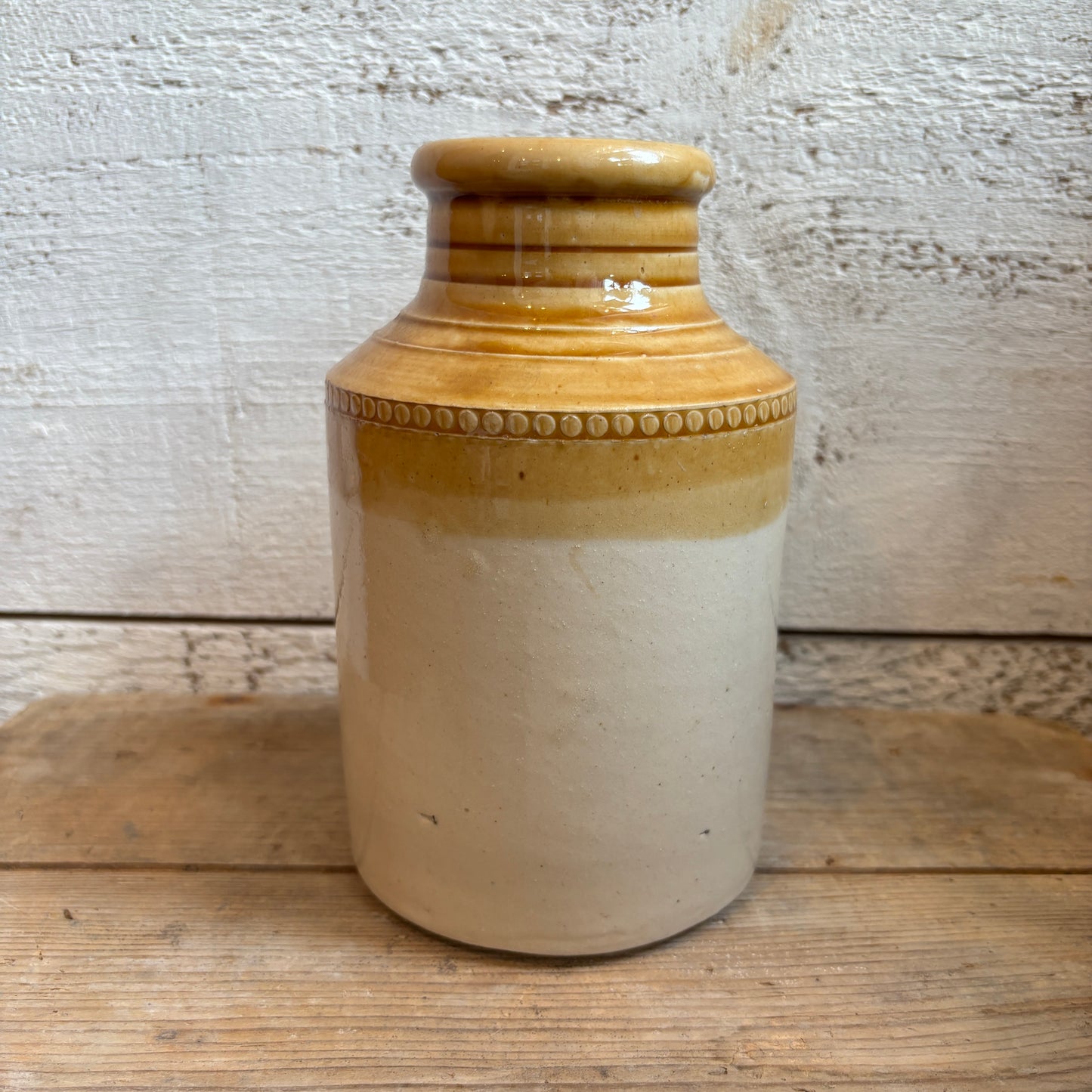 Vintage Two-Toned Stoneware Crock - Mustard
