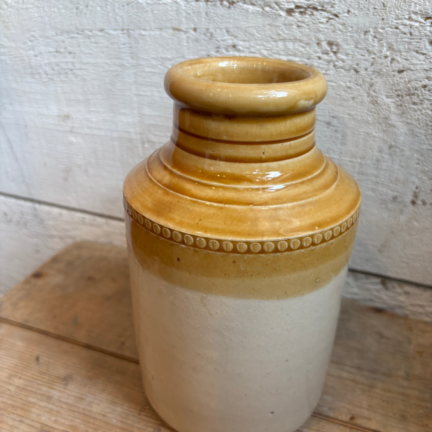 Vintage Two-Toned Stoneware Crock - Mustard