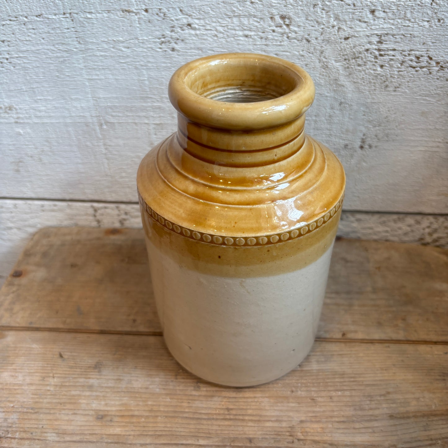 Vintage Two-Toned Stoneware Crock - Mustard