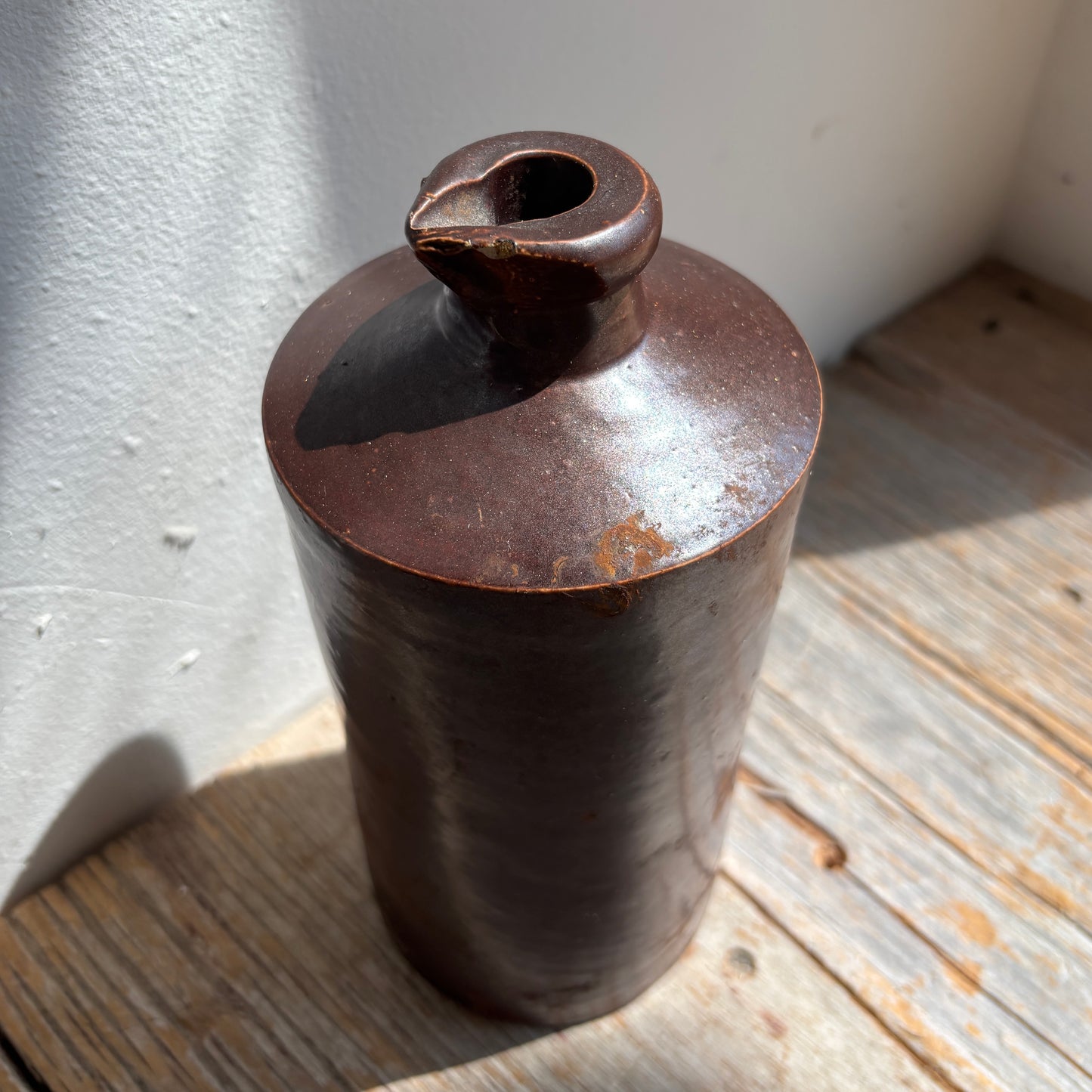 Vintage Stoneware Bottle w/Spout - Dark Brown