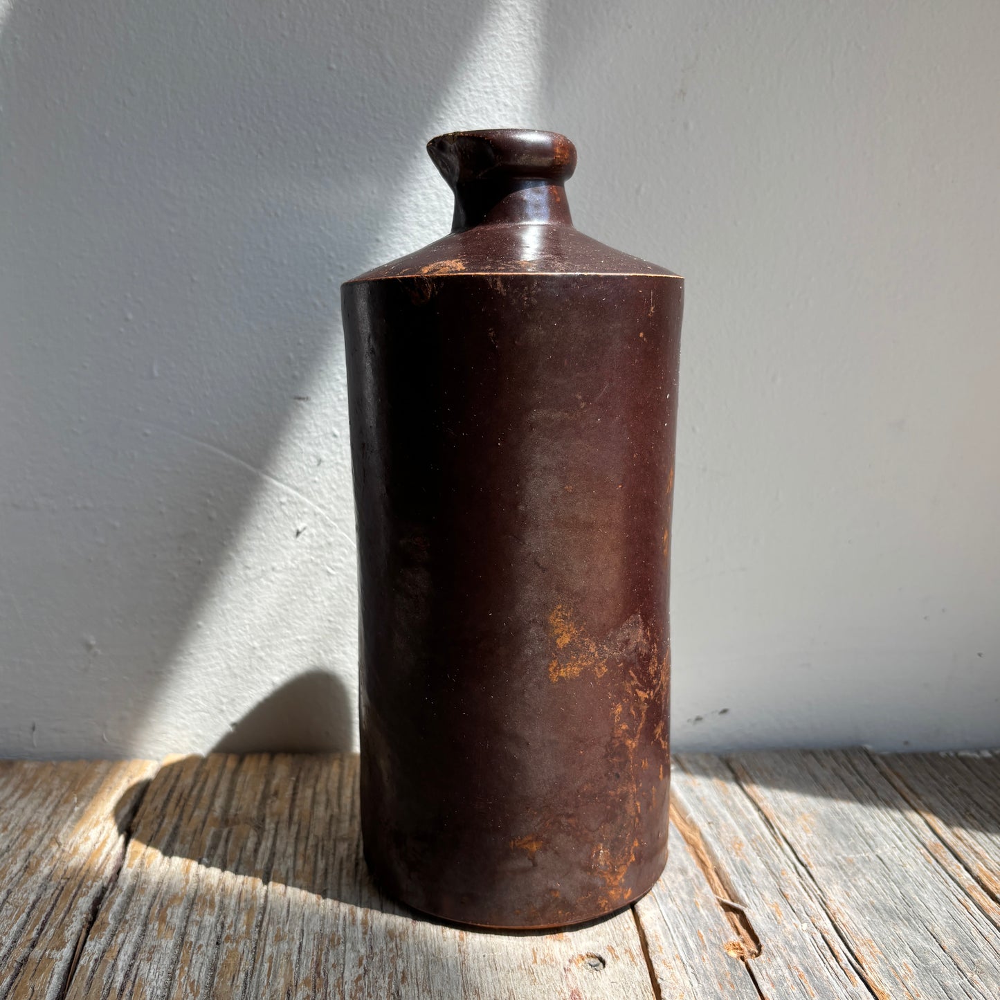 Vintage Stoneware Bottle w/Spout - Dark Brown