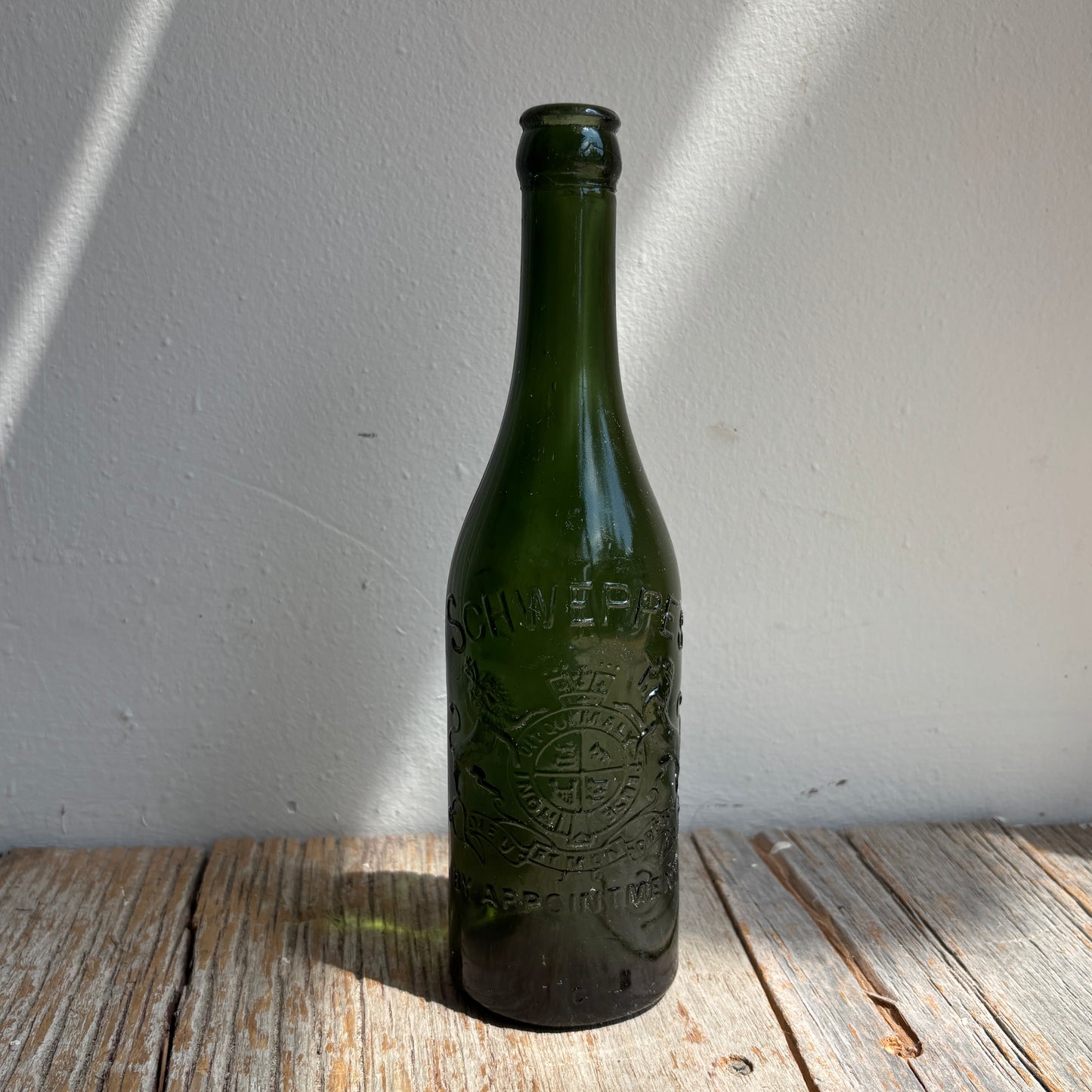 Antique Schweppes By Appointment Green Glass Bottle