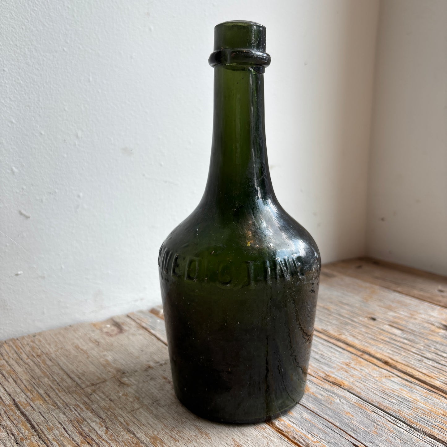 Antique Green Glass Benedictine Liquor Bottle