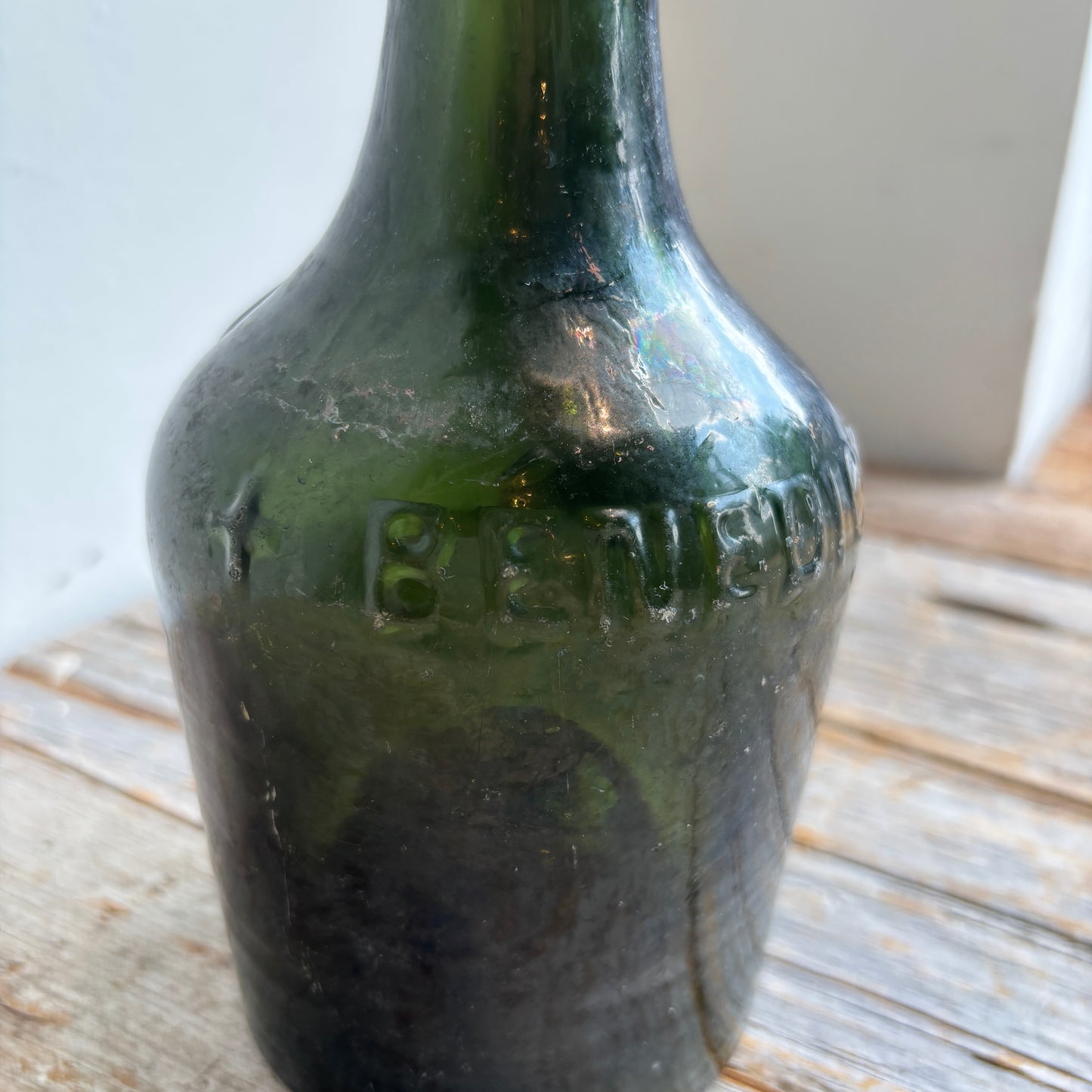 Antique Green Glass Benedictine Liquor Bottle