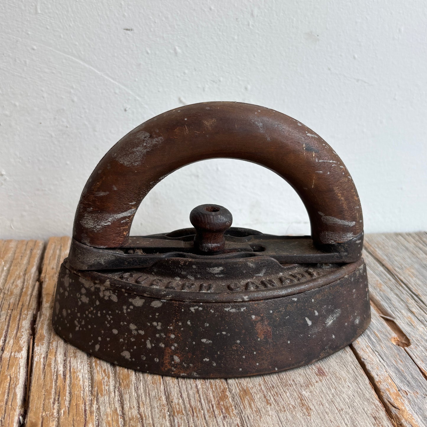 Antique A.R Woodyatt & Co Sad Iron w/Wood Handle