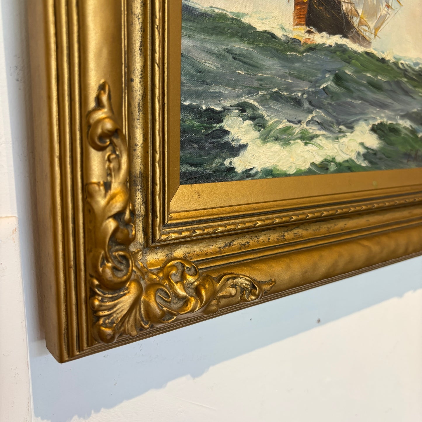 Vintage E. Harris Oil Painting - Clipper Ship in Full Sail