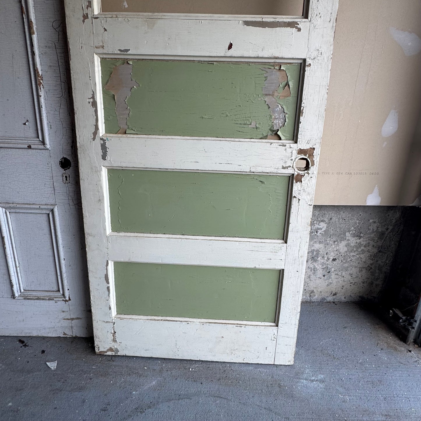Antique White/Sage Green Farmhouse Door - No Glass Window