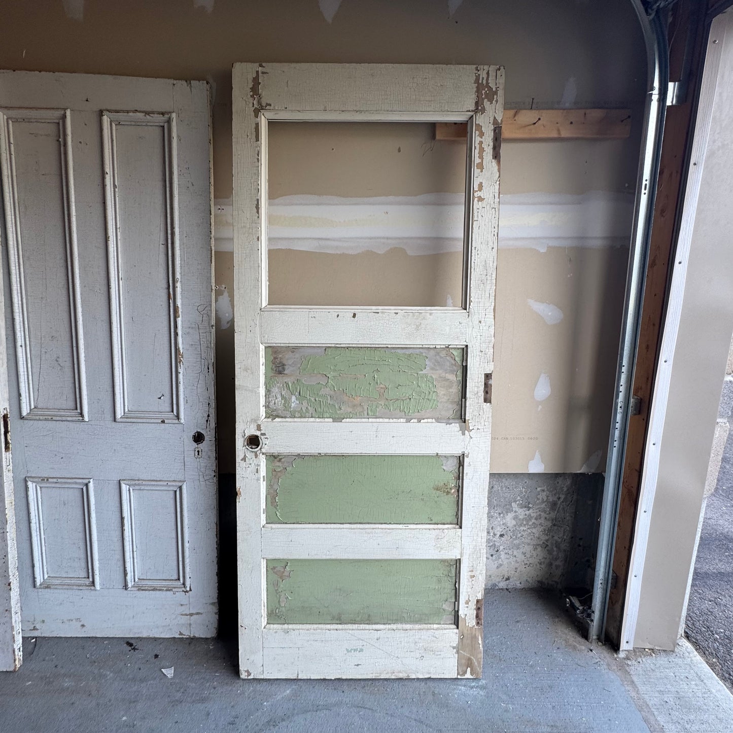 Antique White/Sage Green Farmhouse Door - No Glass Window