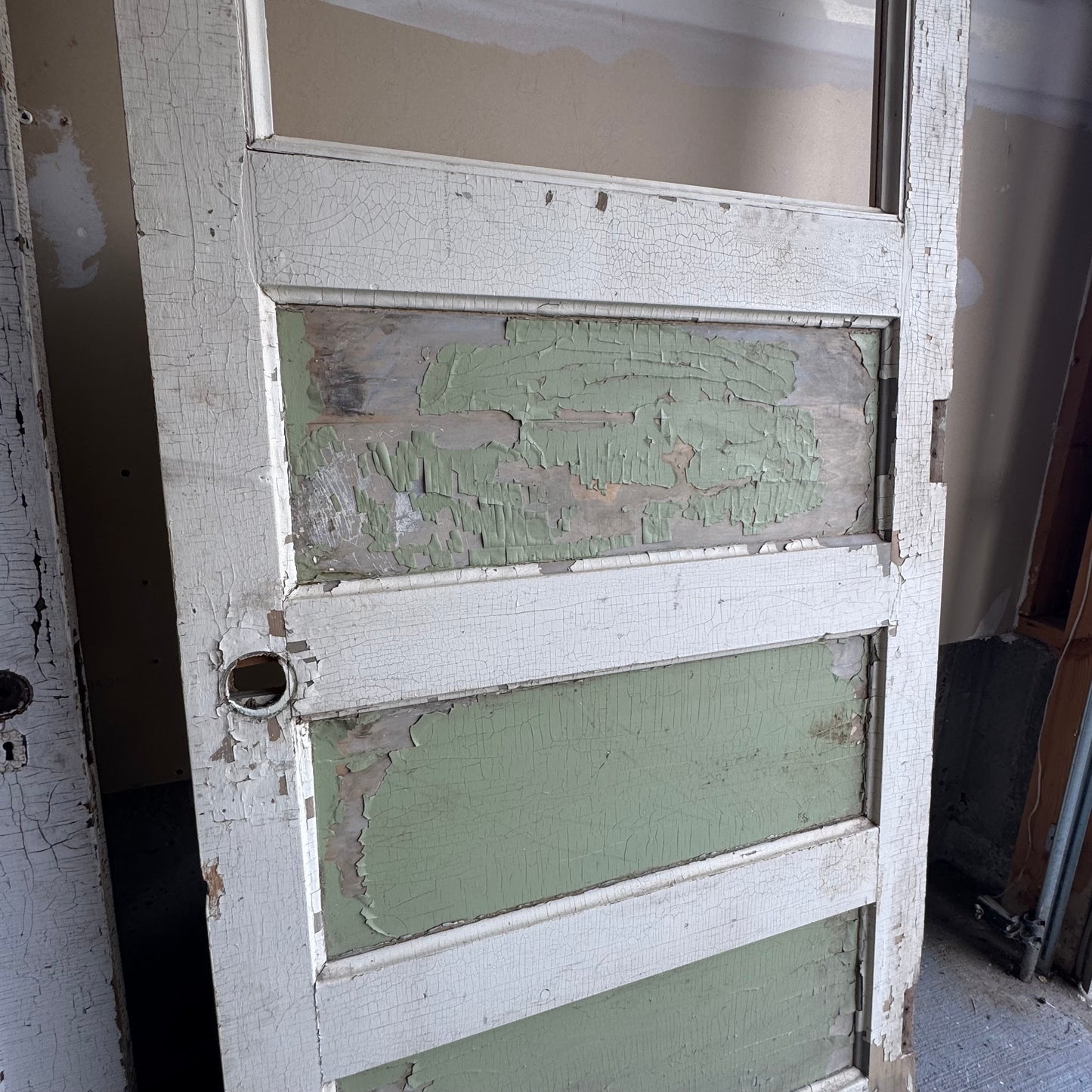 Antique White/Sage Green Farmhouse Door - No Glass Window