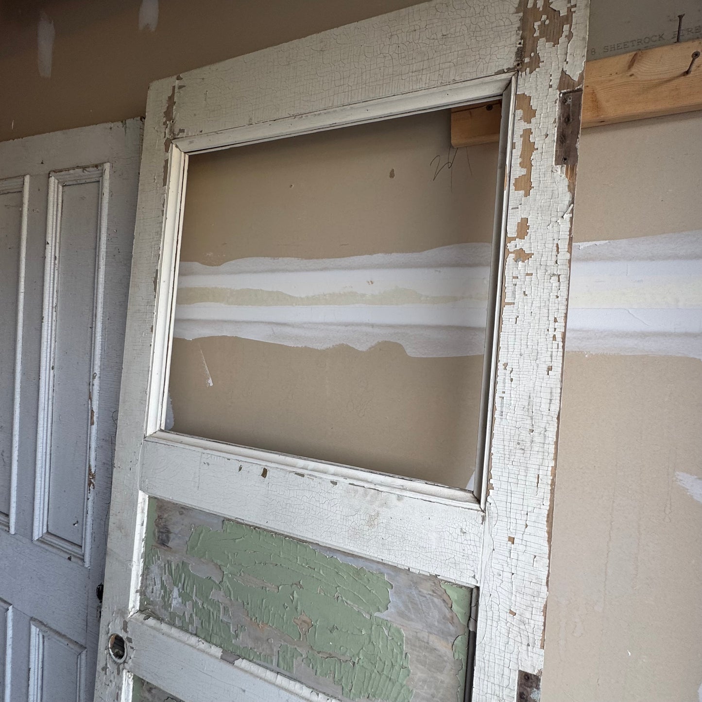Antique White/Sage Green Farmhouse Door - No Glass Window