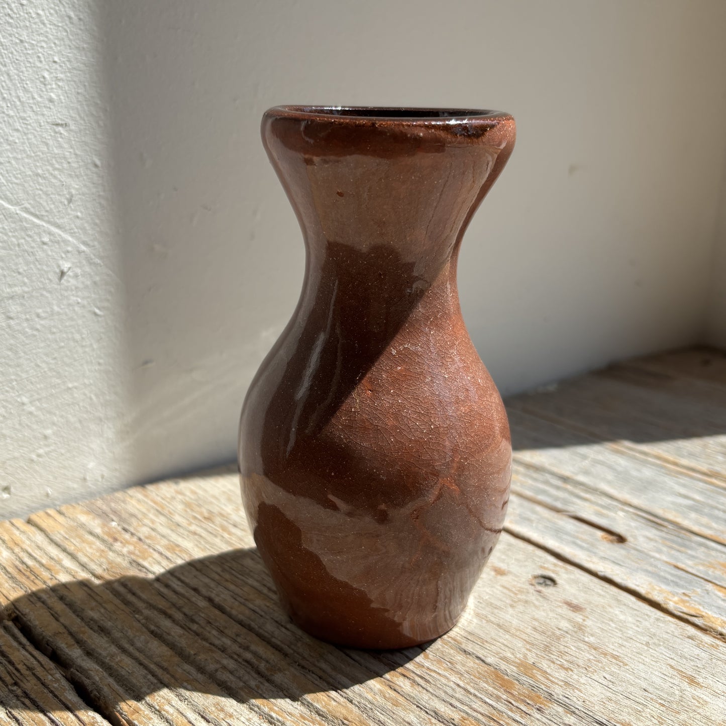 Vintage Pottery Vase - Terracotta w/Brown Rim