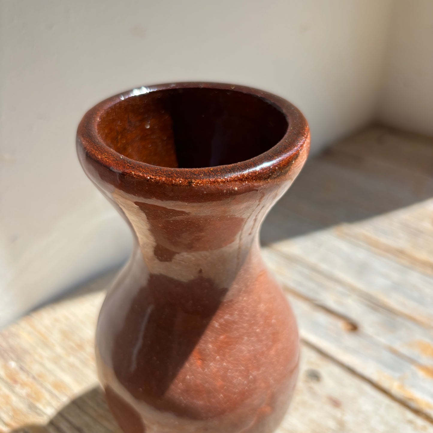 Vintage Pottery Vase - Terracotta w/Brown Rim