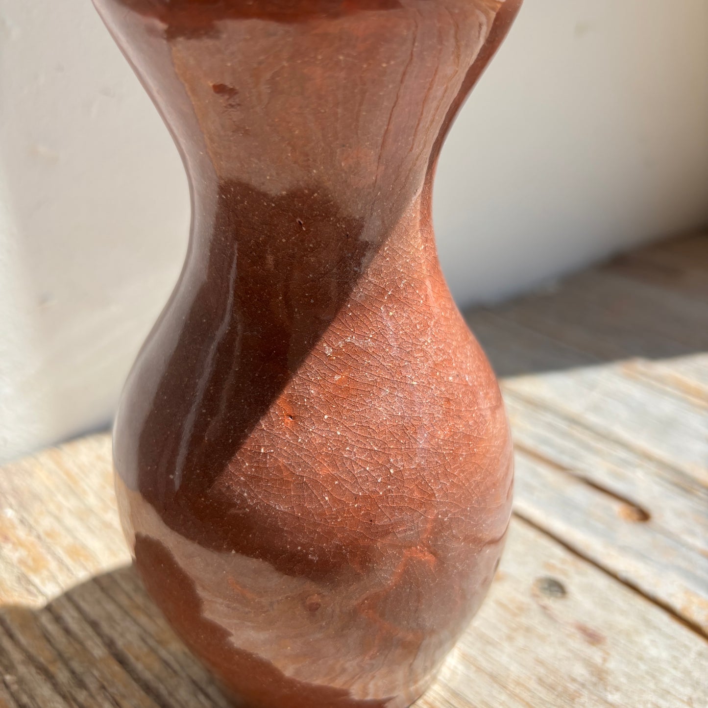 Vintage Pottery Vase - Terracotta w/Brown Rim