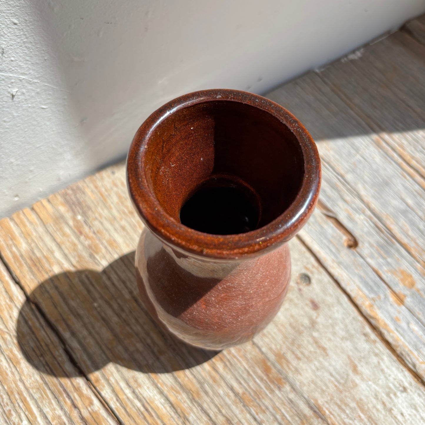 Vintage Pottery Vase - Terracotta w/Brown Rim
