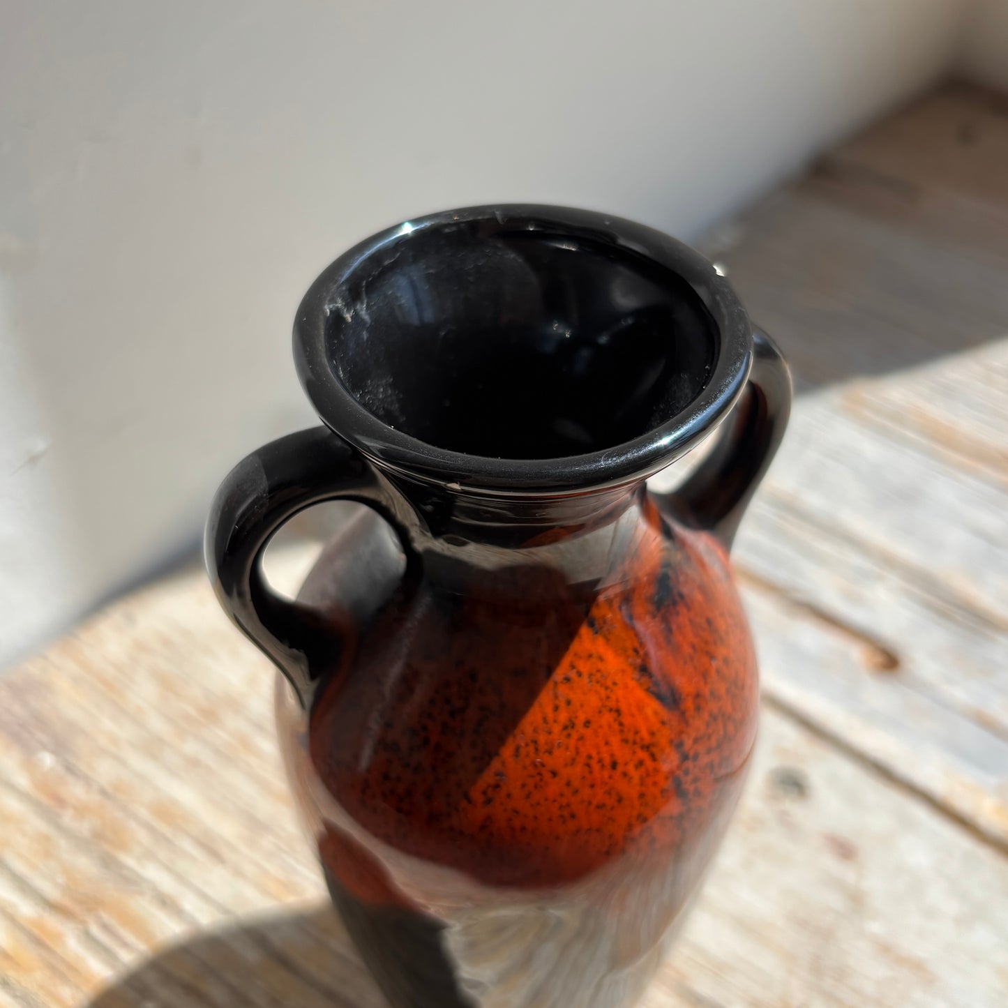 Vintage Ceramic Vase w/Handles - Black & Rust