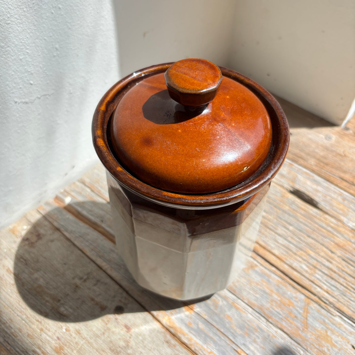 Vintage Tri-Colour Glazed Ceramic Canister