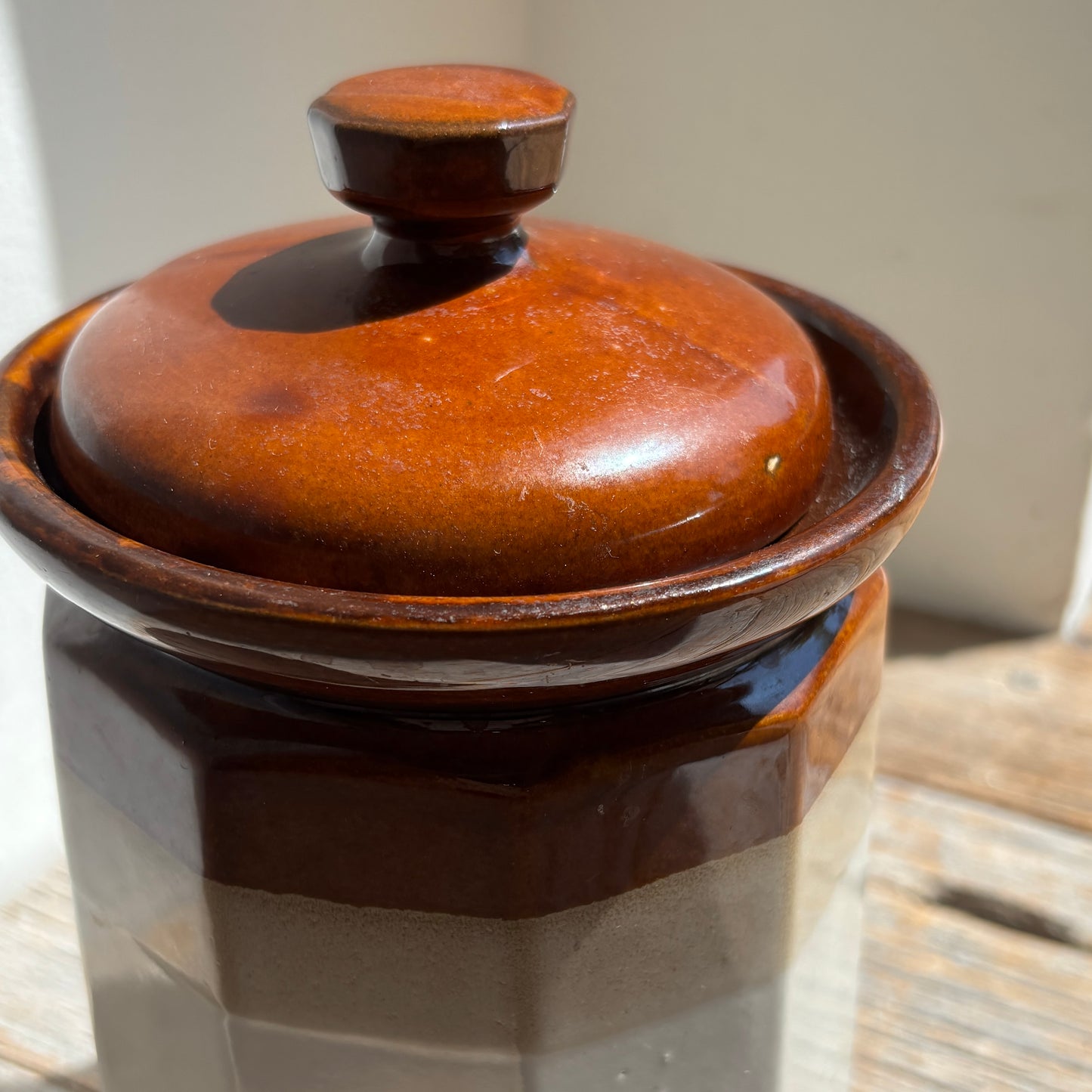 Vintage Tri-Colour Glazed Ceramic Canister