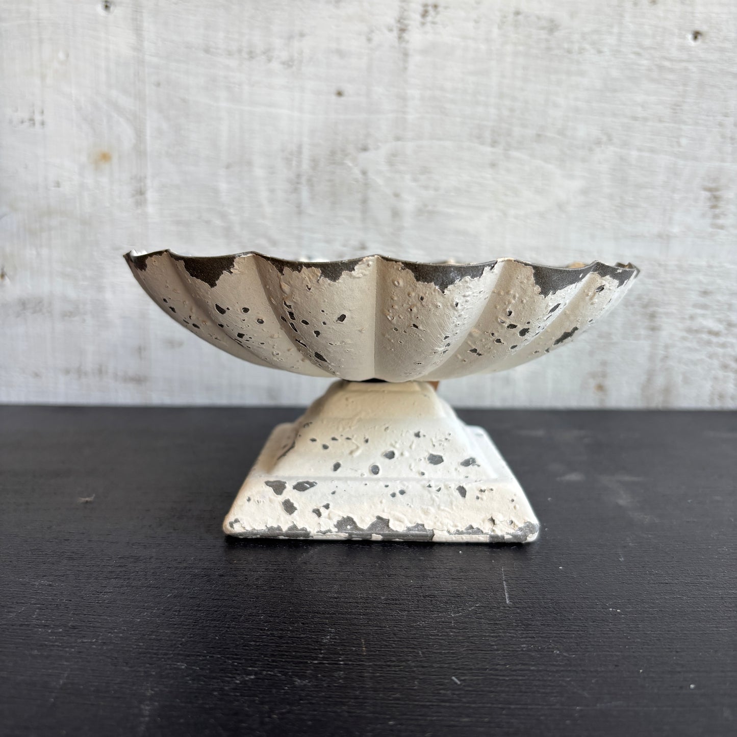 Distressed Cast Iron Scalloped Footed Dish