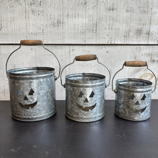 Galvanized Jack-O-Lantern Bucket