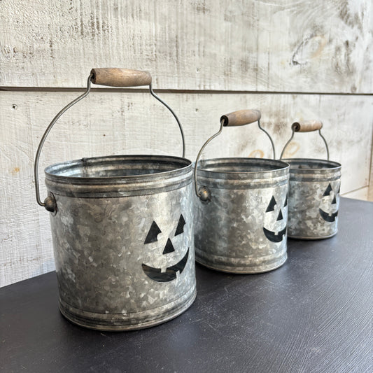 Galvanized Jack-O-Lantern Bucket