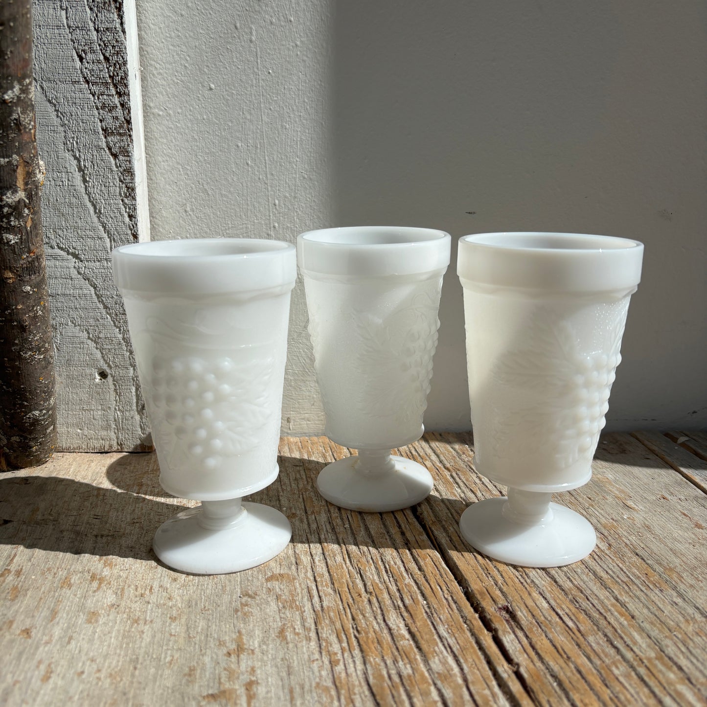 Tall Grape Design Milk Glass Cup - Lot of 3