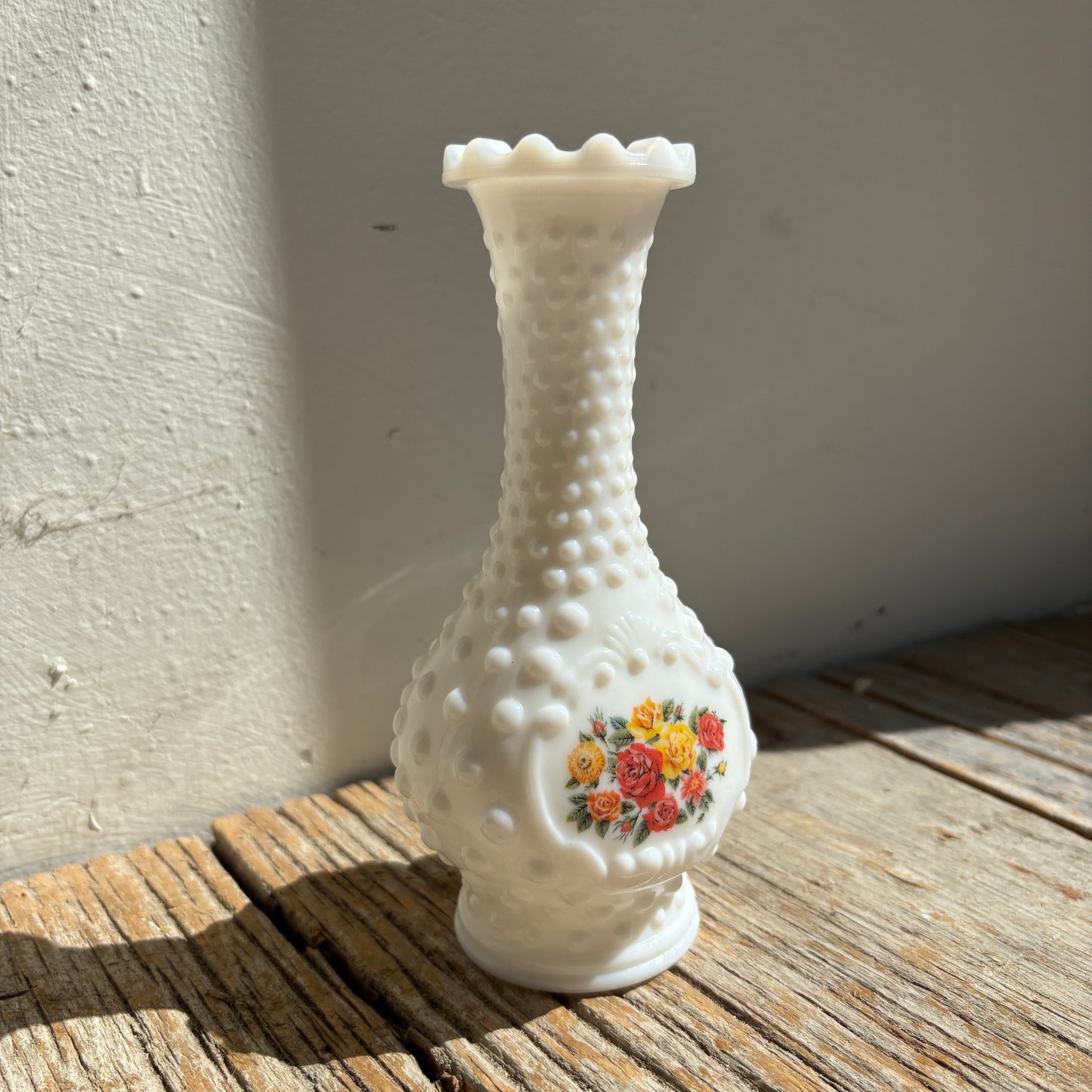 Milk Glass Bud Vase - Floral Design