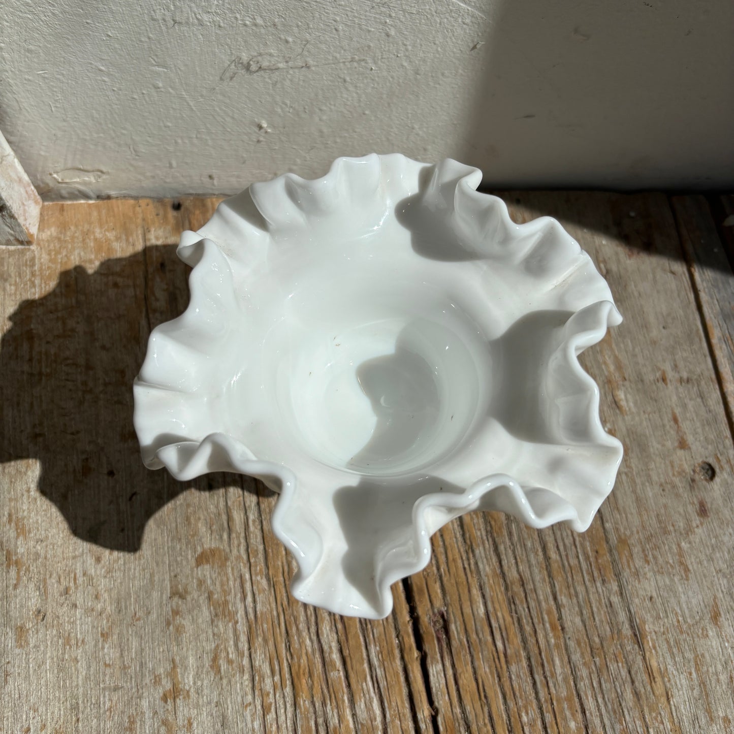 Footed Milk Glass Dish w/ Ruffle Detail