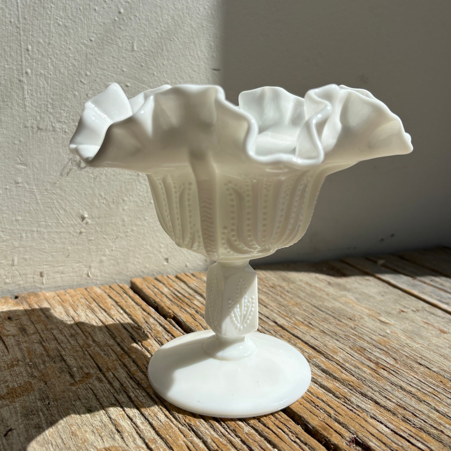 Footed Milk Glass Dish w/ Ruffle Detail