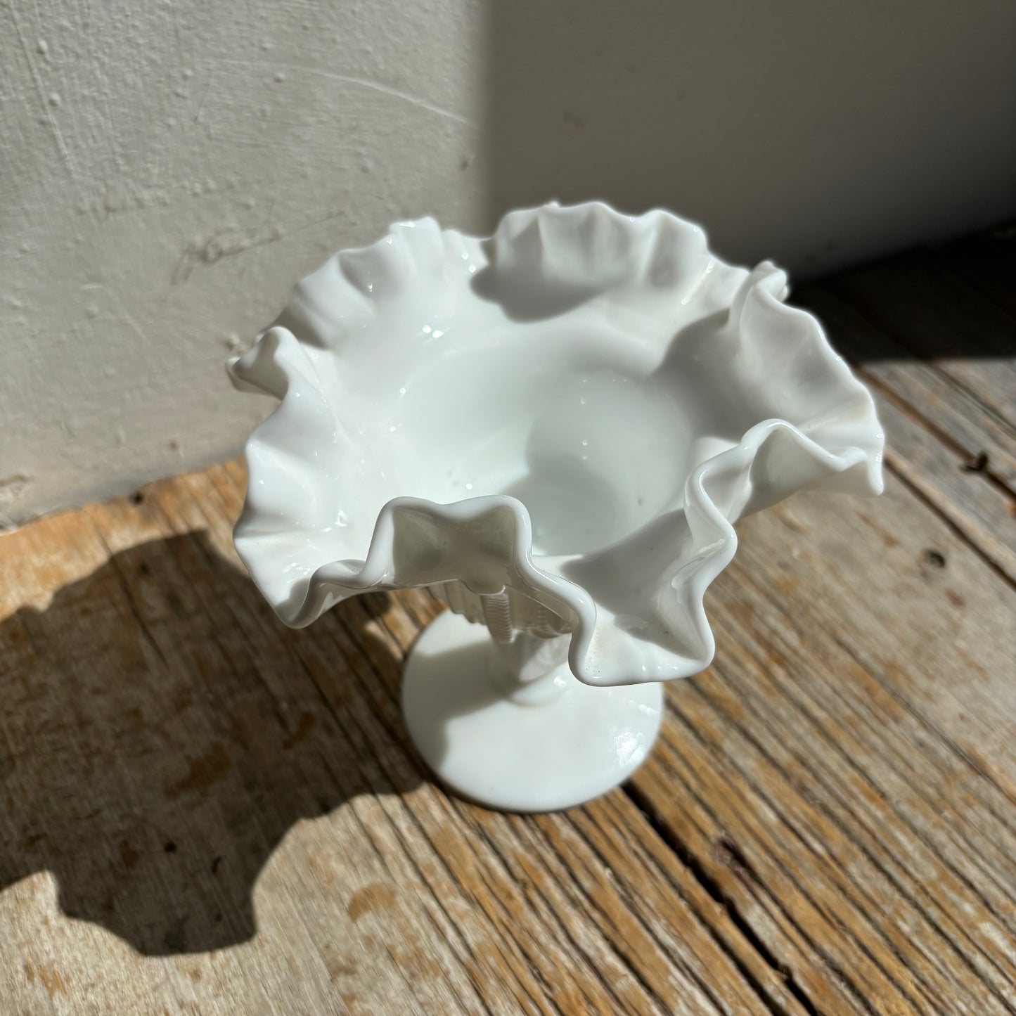 Footed Milk Glass Dish w/ Ruffle Detail
