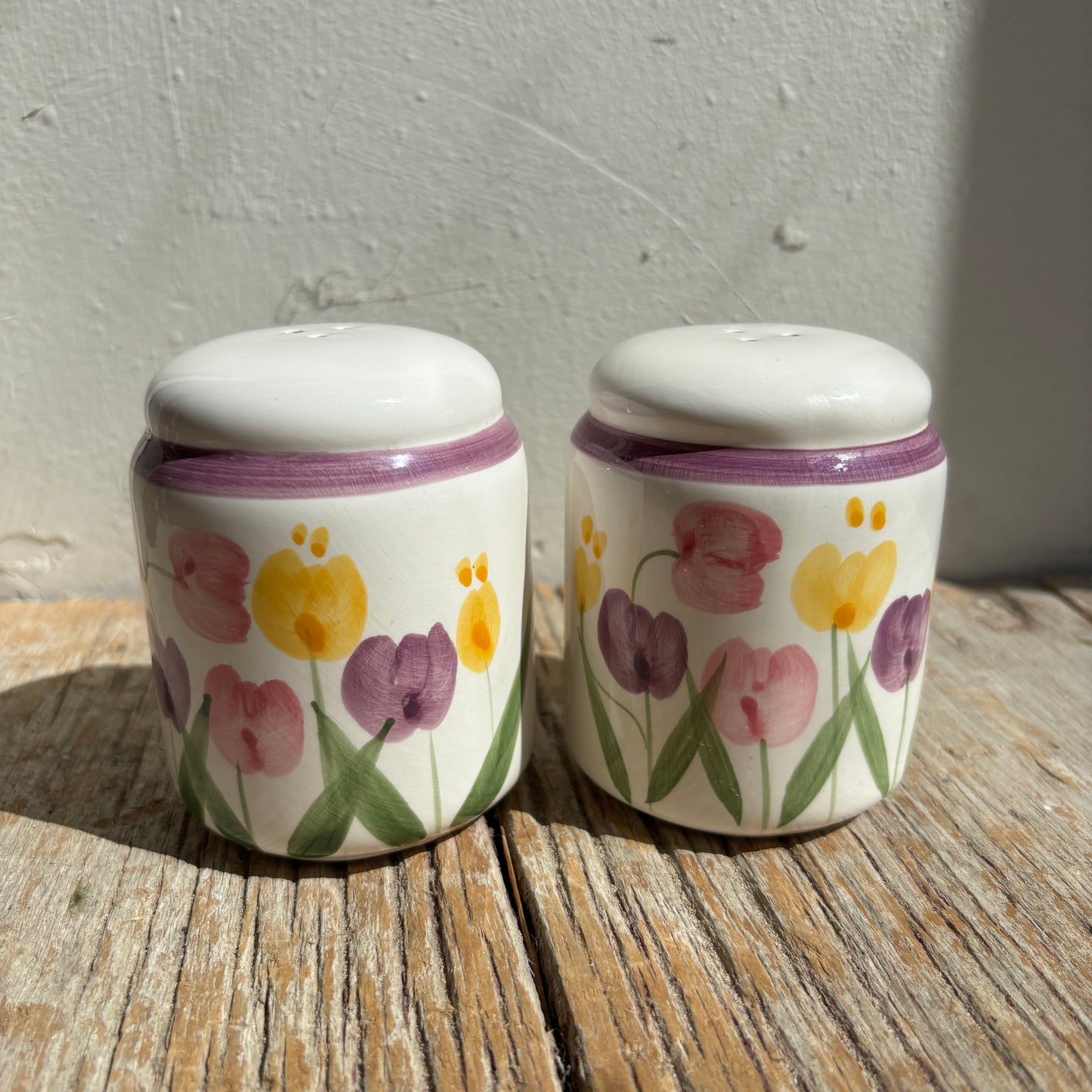 Tulip & Purple Stripe Salt & Pepper Shakers - Set of 2