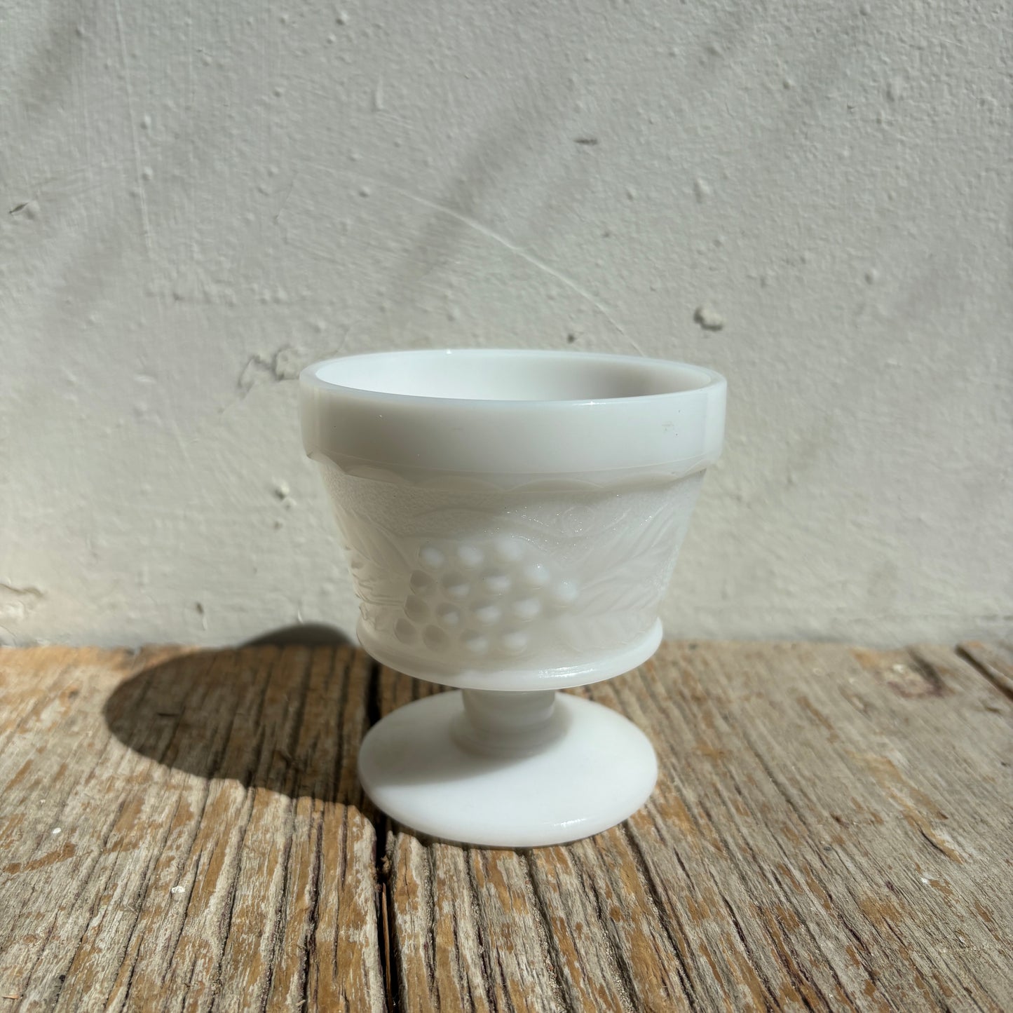 Short Grape Design Milk Glass Cup - Lot of 7