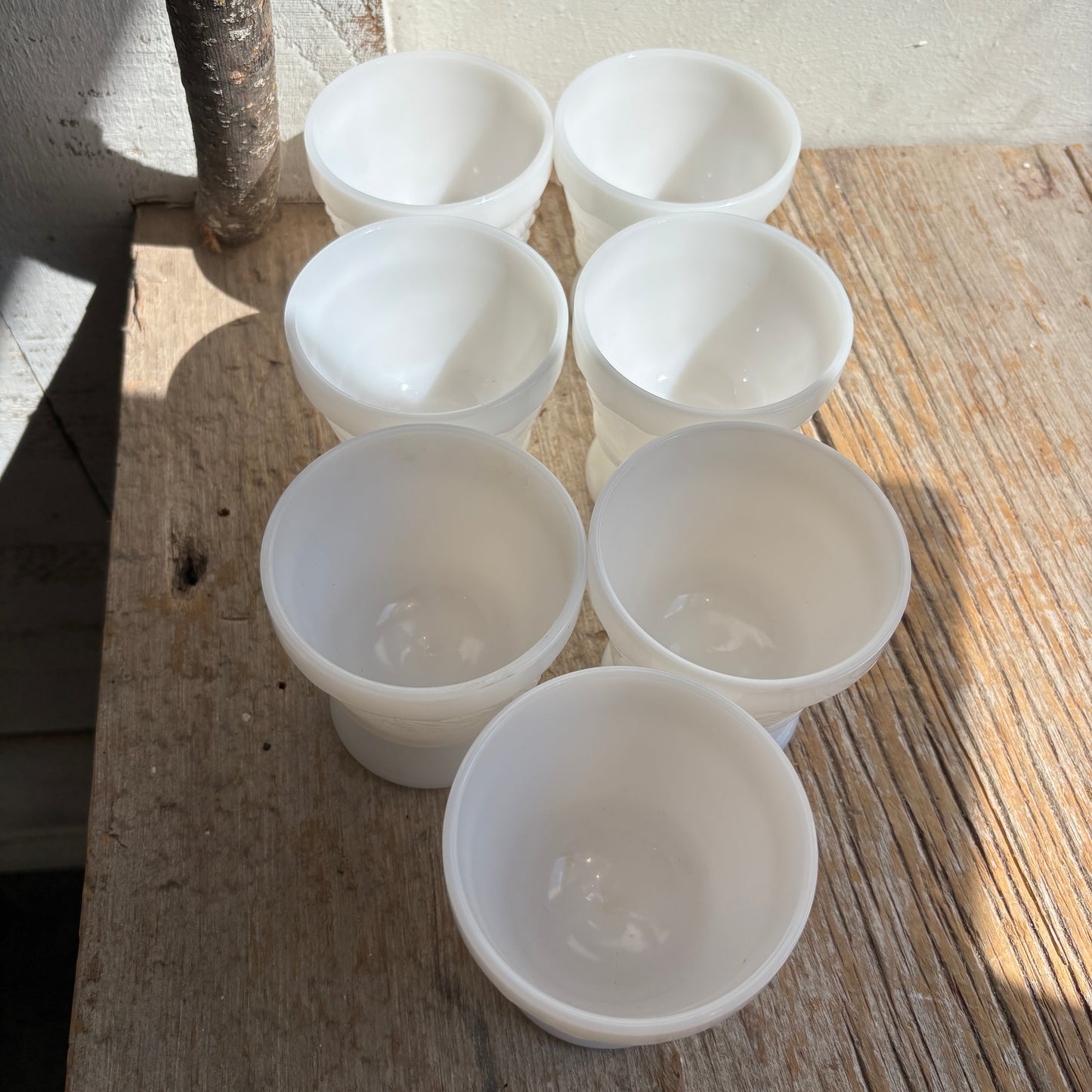 Short Grape Design Milk Glass Cup - Lot of 7