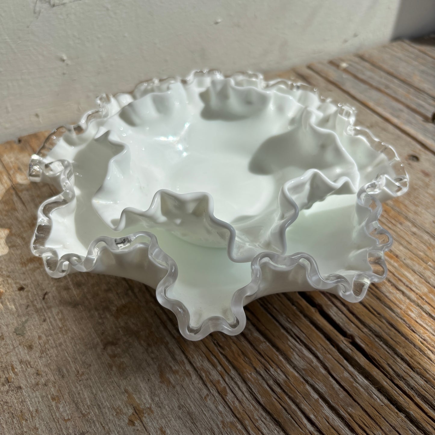 Milk Glass Ruffle Dishes - Lot of 2