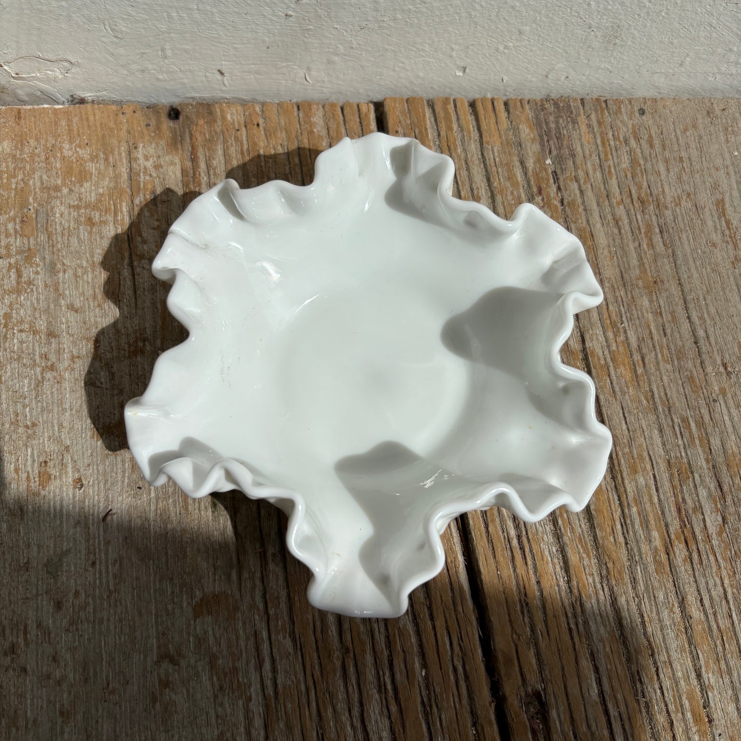 Milk Glass Ruffle Dishes - Lot of 2