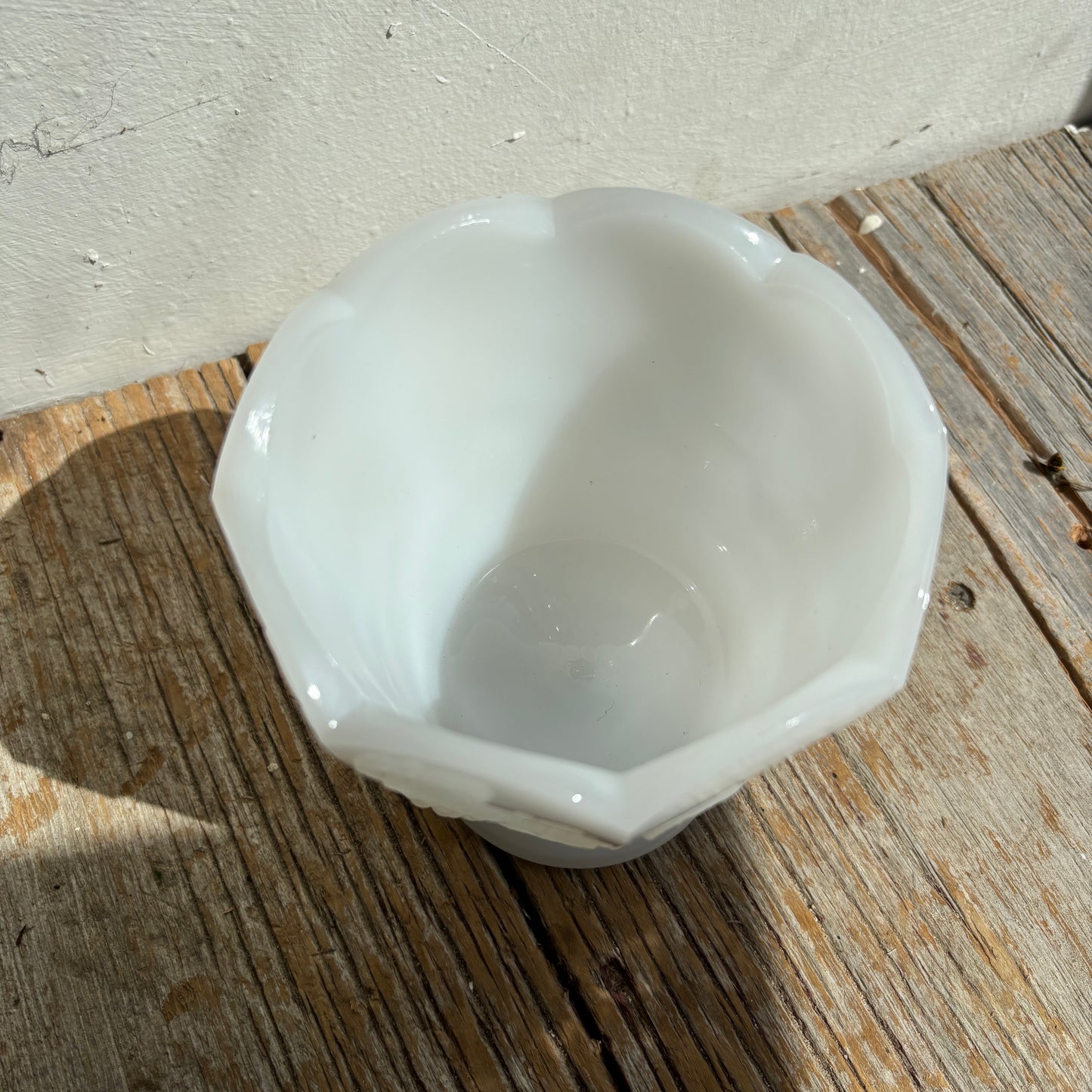 Scalloped Milk Glass Vase - Grape Design