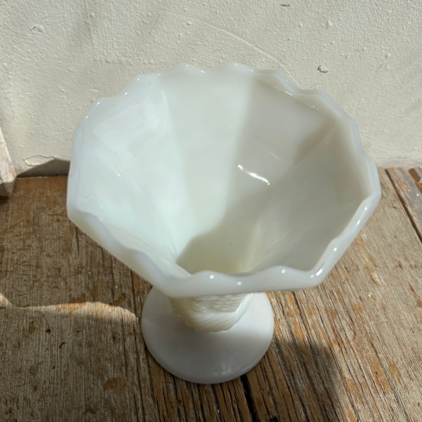 Pointed Edge Milk Glass Vase - Grape Design