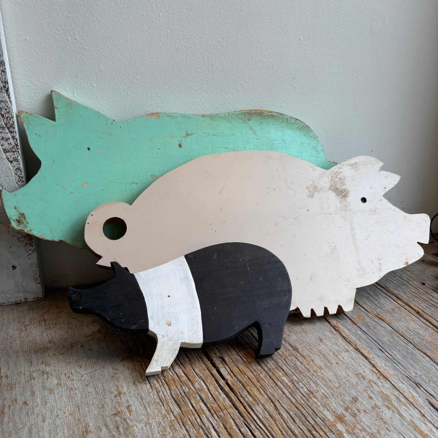 Vintage Wooden Pigs - Lot of 3