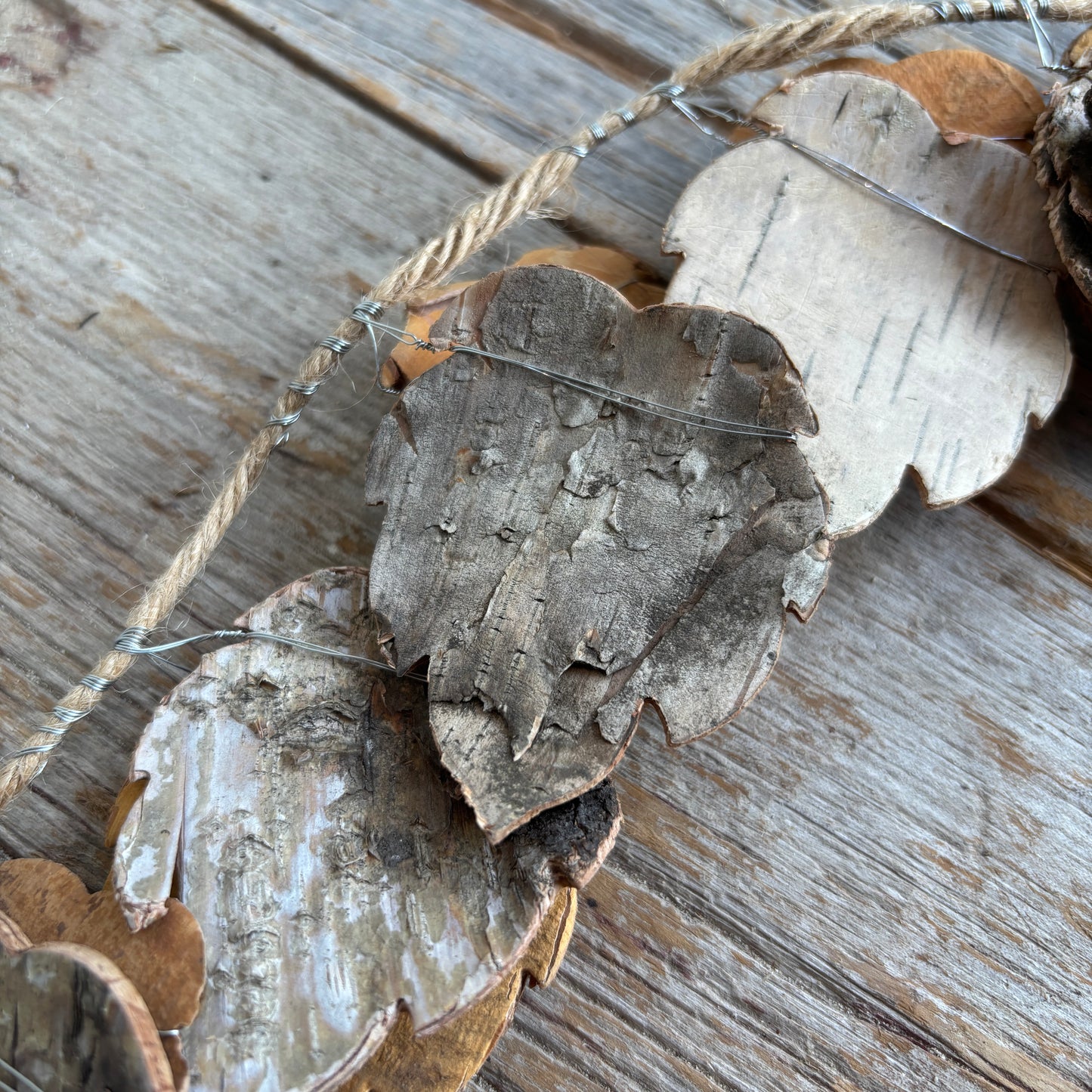Natural Birch Bark + Jute Leaf Garland