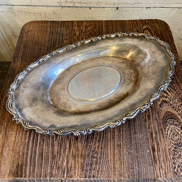 Vintage Oval Silver Tray - Swirled Edge