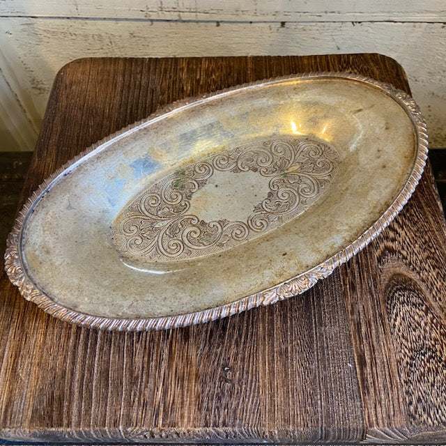 Vintage Oval Silver Tray - Ribbed Edge