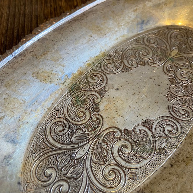 Vintage Oval Silver Tray - Ribbed Edge
