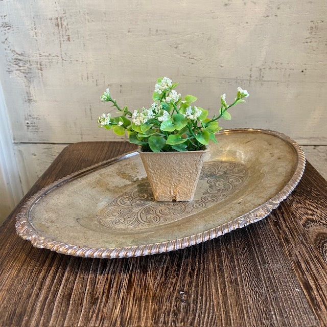 Vintage Oval Silver Tray - Ribbed Edge