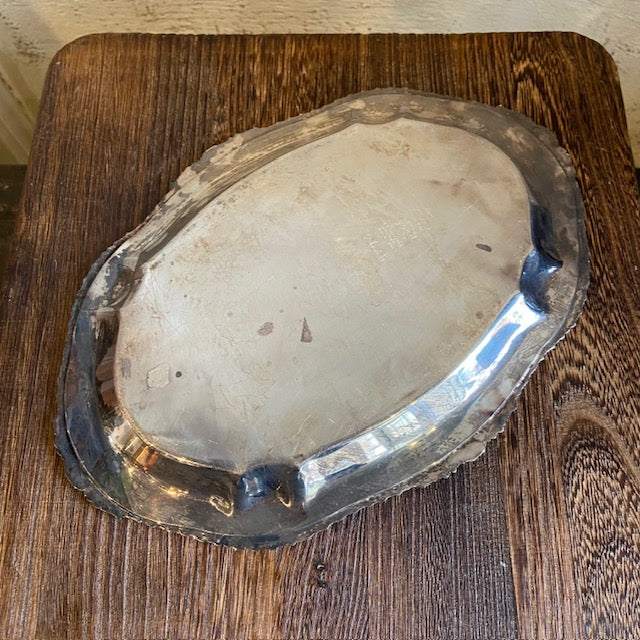 Vintage Silver Tray w/ Wavy Ribbed/Floral Design Edge