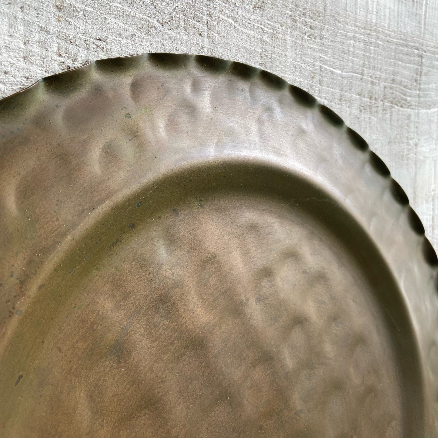 Vintage Hammered Copper Serving Tray w/ Scallop Edge