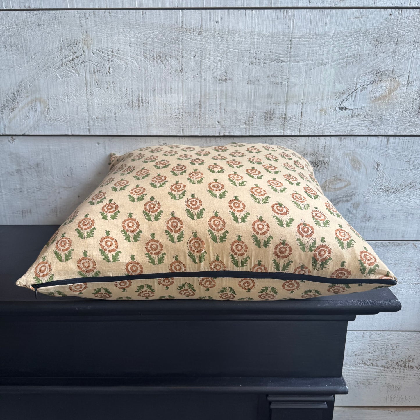 Block Print Pillow Cover w/ Black Zipper - 24 x 24