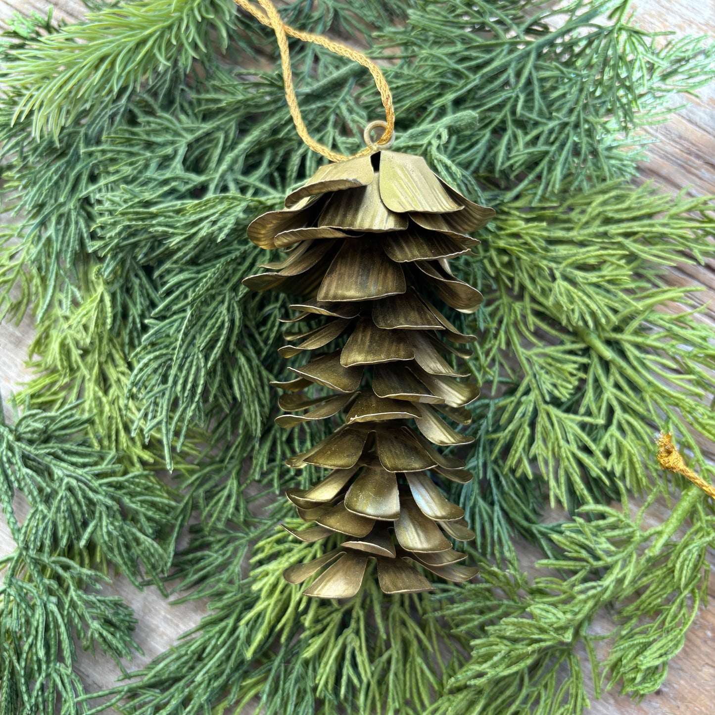 Distressed Gold Metal Pinecone Ornament