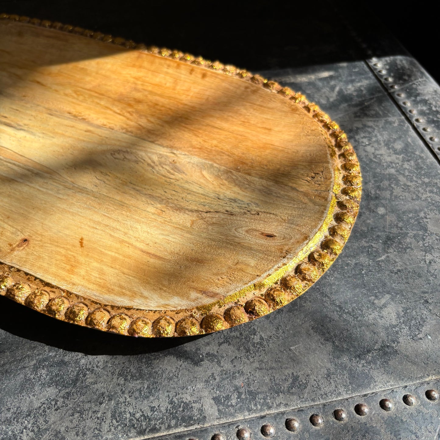 Hand-Carved Mango Wood Tray w/ Beaded Edge