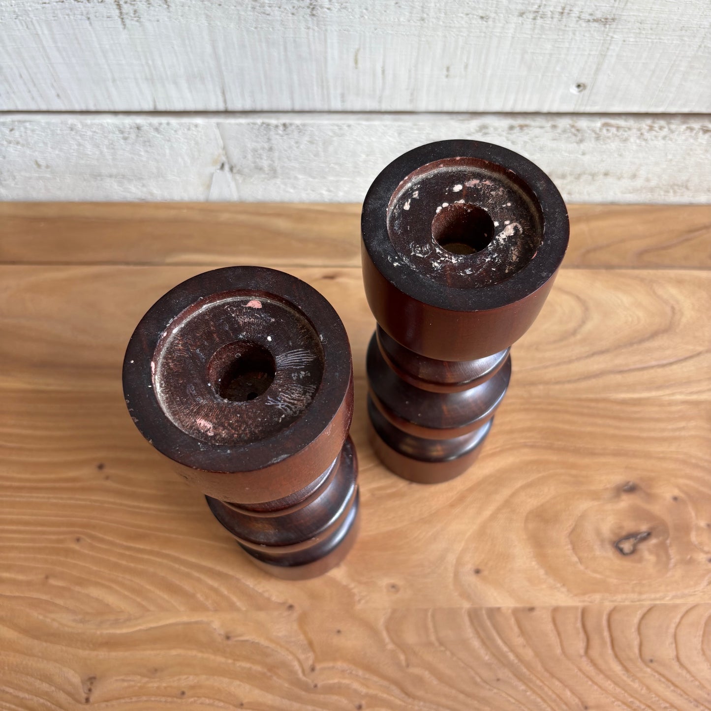 Vintage Dark Wood Candle Holders - Large (Set of 2)