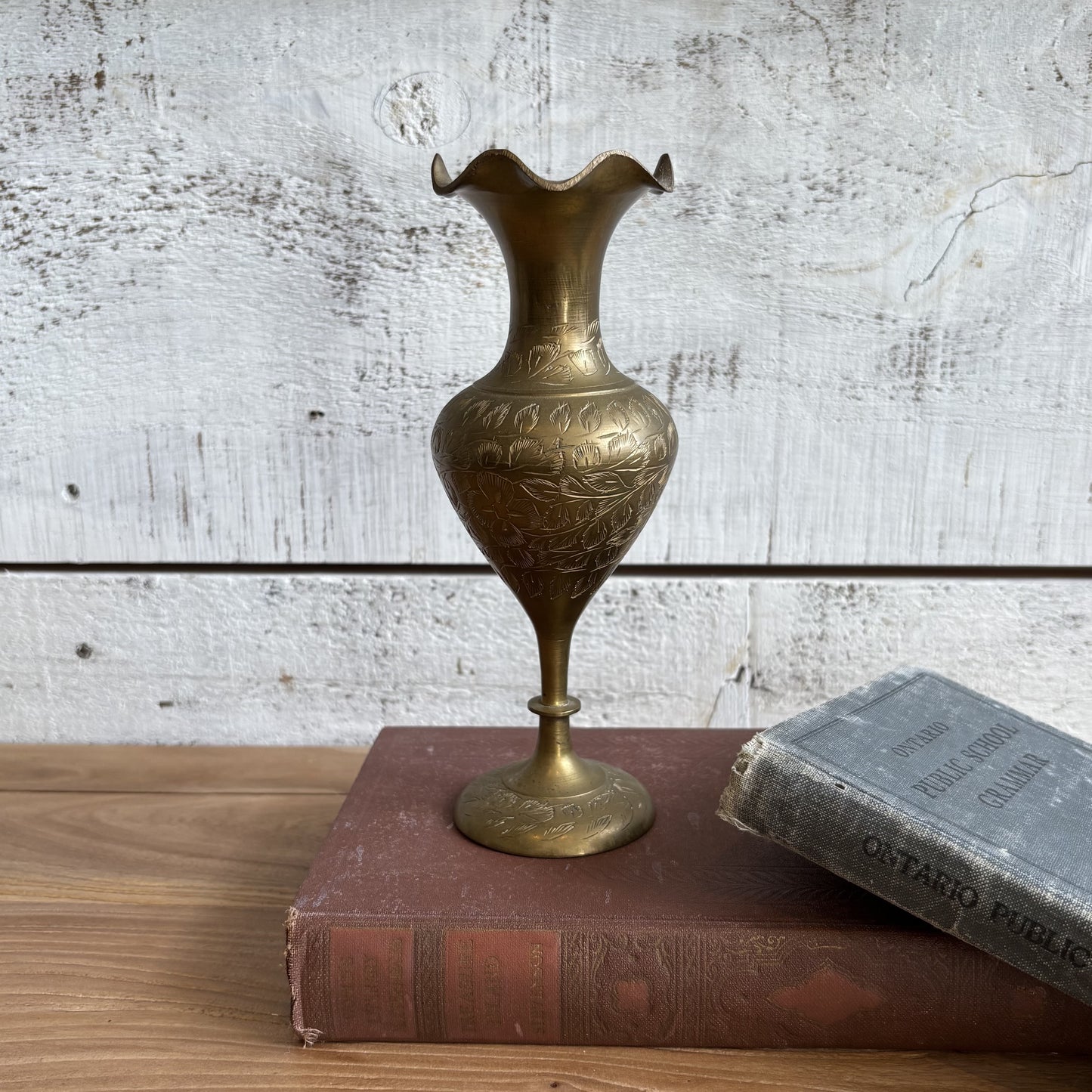 Vintage Brass Etched Vase - Small