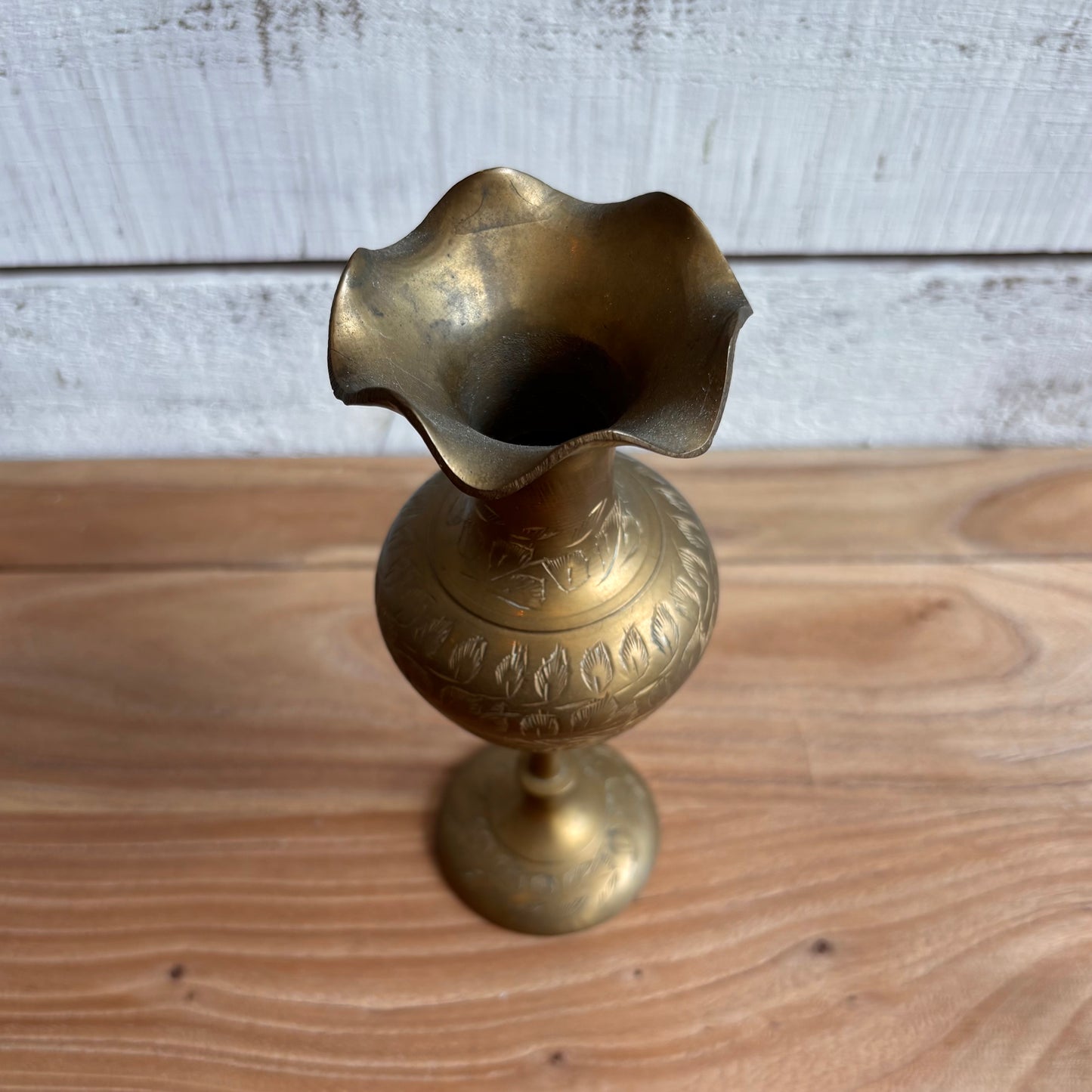 Vintage Brass Etched Vase - Small